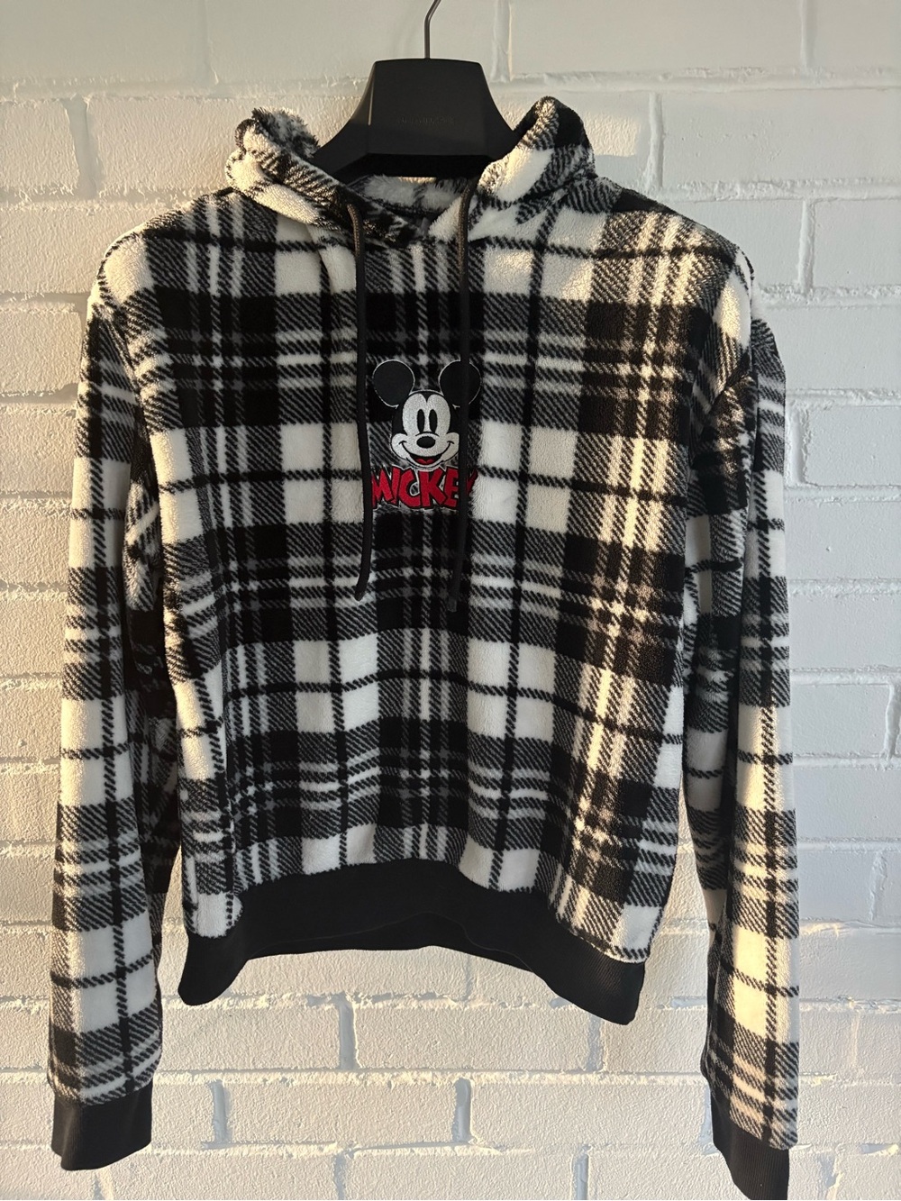 Disney Mickey Mouse Plaid Fleece Hoodie Women’s Small Black White